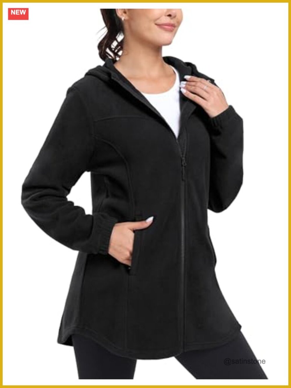 Women's Long Full Zip Fleece Jacket with Hood Thermal Warm